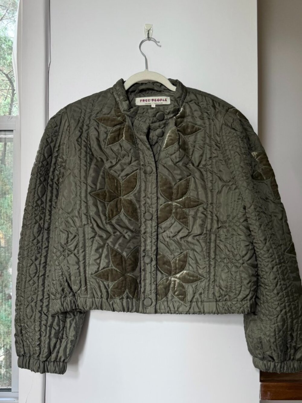 NWT Free People Quinn Quilted Cropped Jacket Green Small